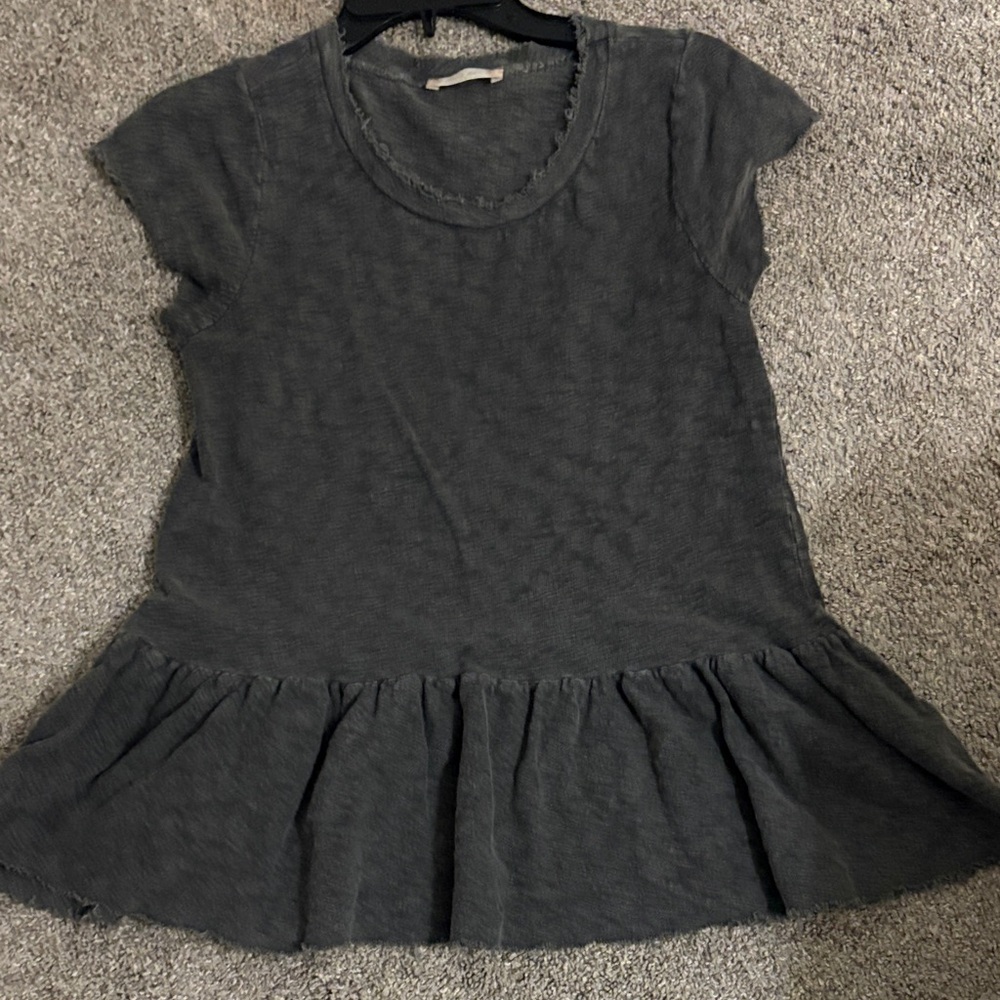 Altar'd State Dark Charcoal Ruffle-Hem Knit Top
